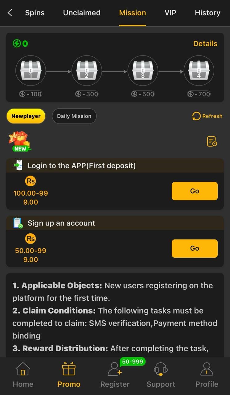 X666 app missions and rewards screen